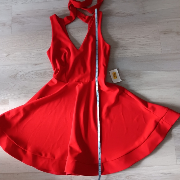 NEW B Darlin Mini Dress Tank Fit & Flare V-neck Tie Back Bright Red Size 5/6 - Picture 7 of 13